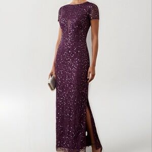 Papell Studio Sequin Gown Size 10 Purple Plum Evening Dress Mother of the Bride